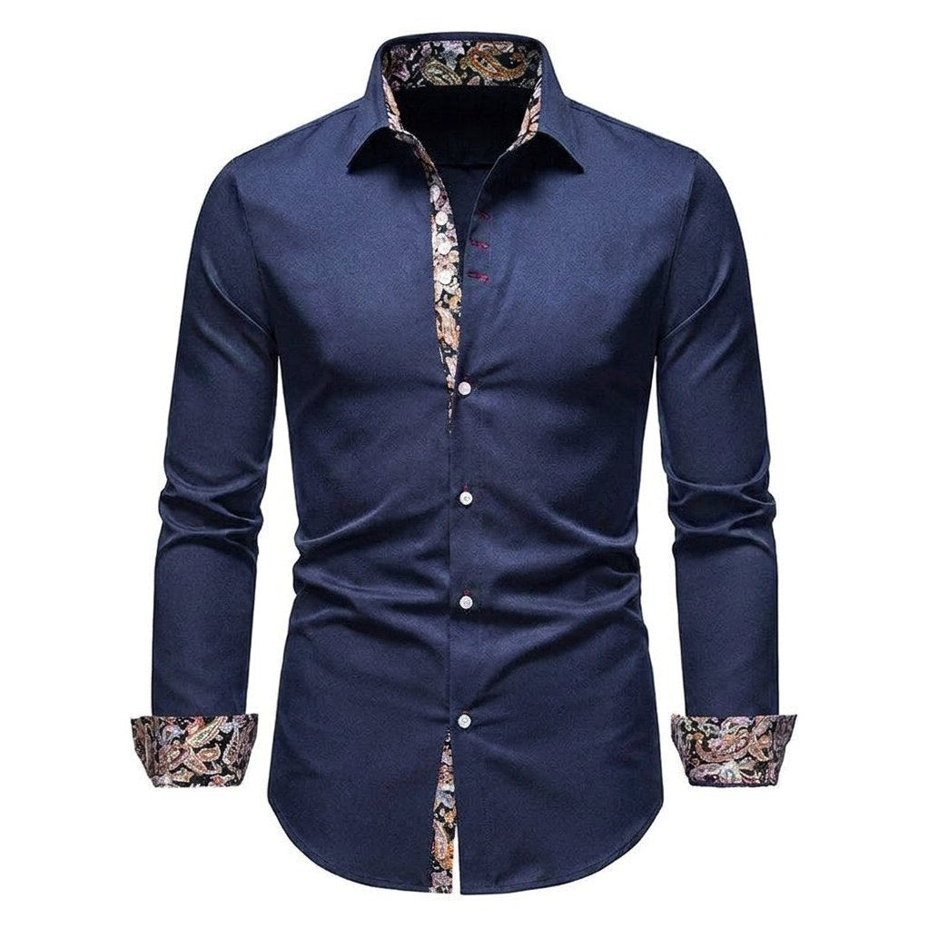 Men's Anti-Crease Tailored-Fit Dress Shirt in Navy blue