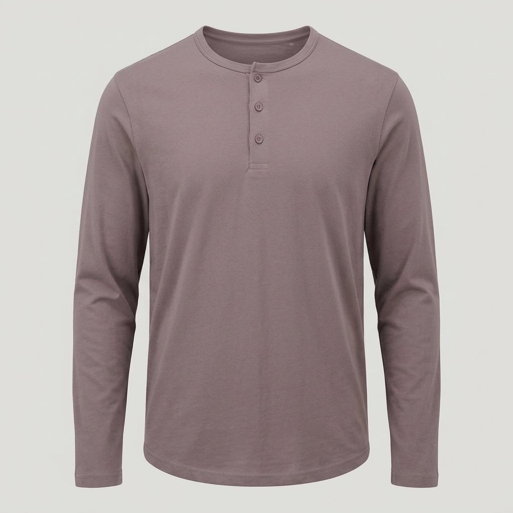 Brera - Men's Ultra-Comfort Long Sleeve Henley in Ashberry Mauve