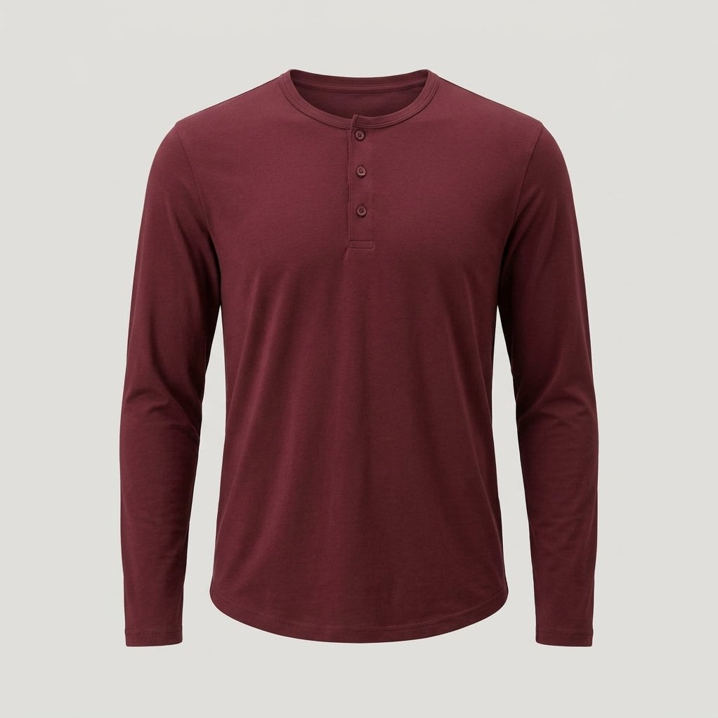 Brera - Men's Ultra-Comfort Long Sleeve Henley in Burgundy Wine