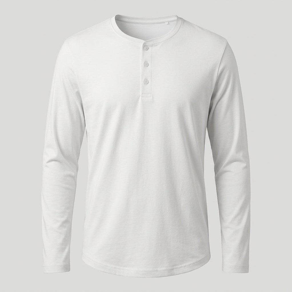 Brera - Men's Ultra-Comfort Long Sleeve Henley in Chalk White