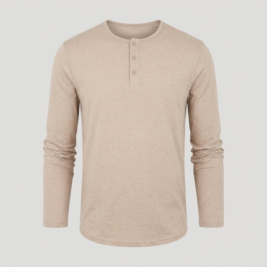 Brera - Men's Ultra-Comfort Long Sleeve Henley in Heather Camel
