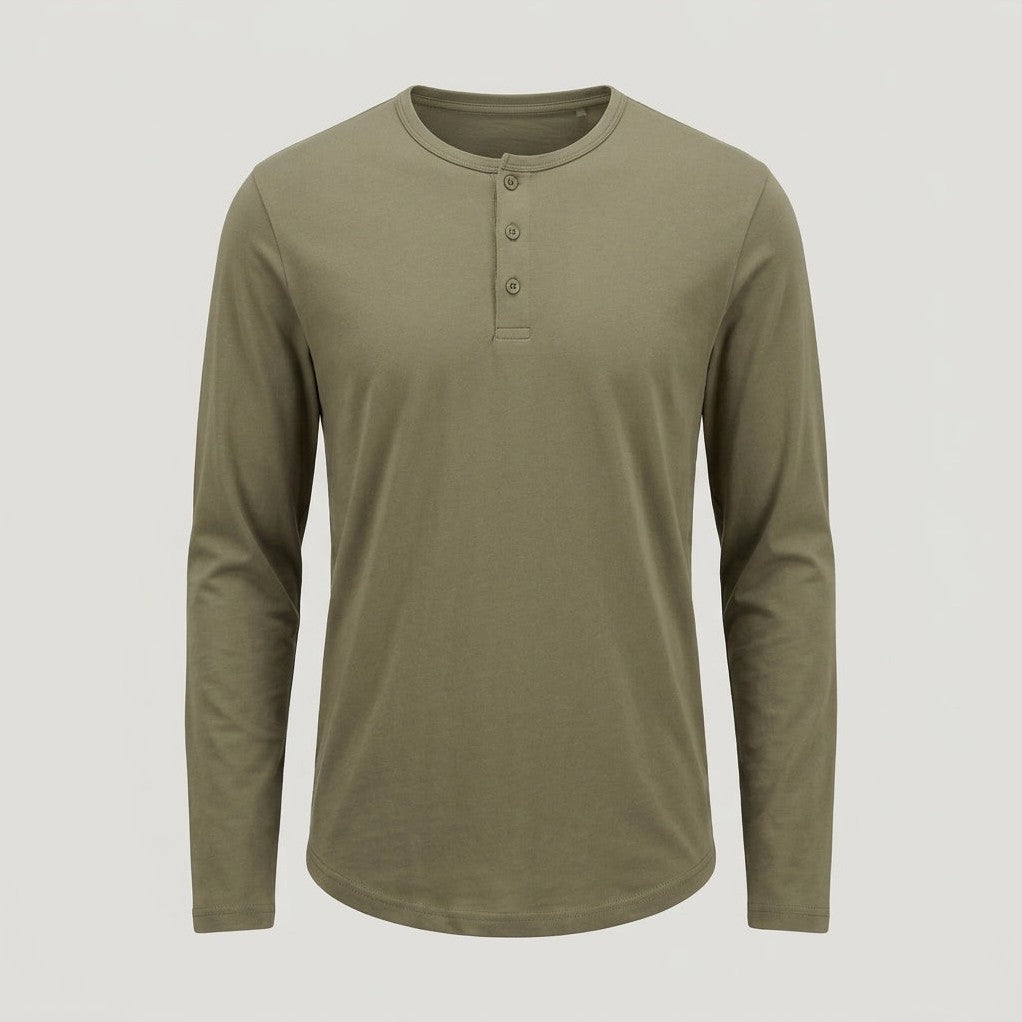 Brera - Men's Ultra-Comfort Long Sleeve Henley in Military Olive