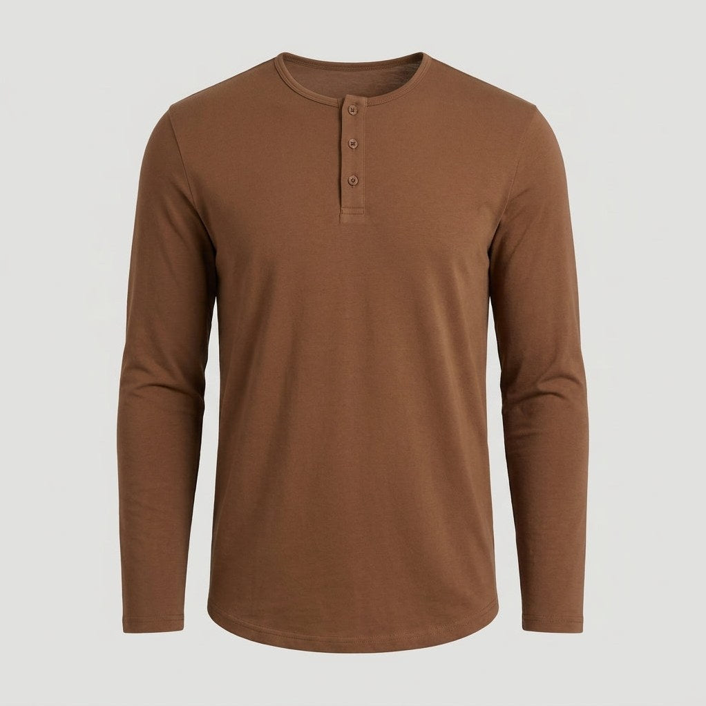 Brera - Men's Ultra-Comfort Long Sleeve Henley in Sepia Brown