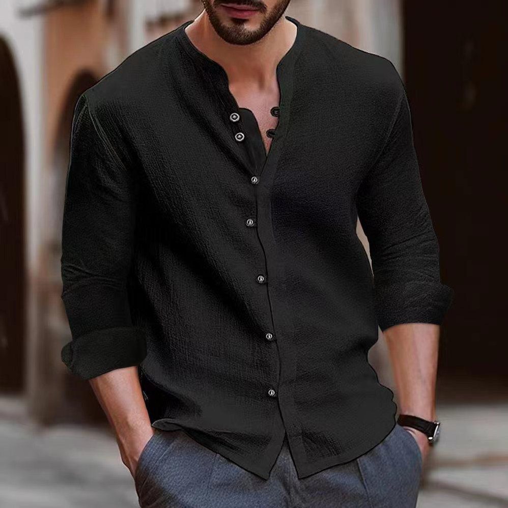Capri Linen Resort Shirt – Open Collar for Men in Black