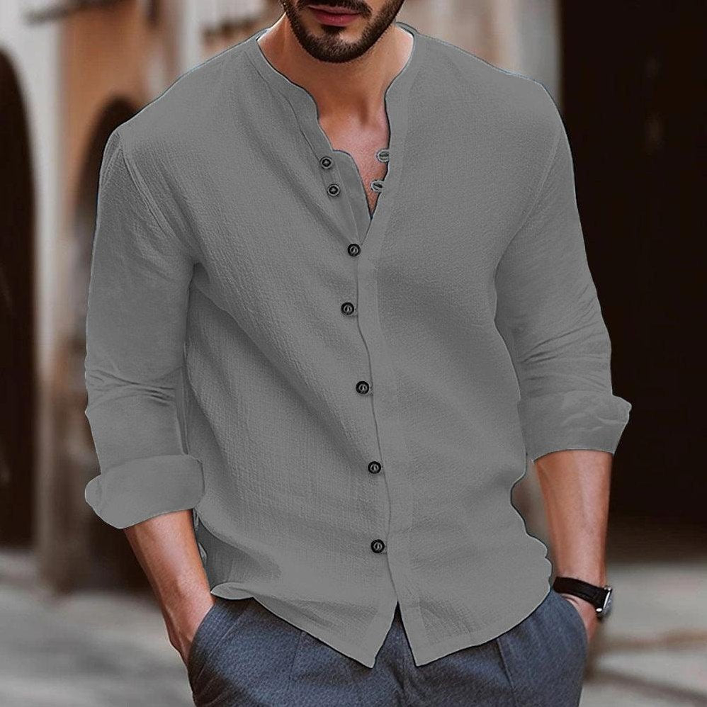 Capri Linen Resort Shirt – Open Collar for Men in Grey