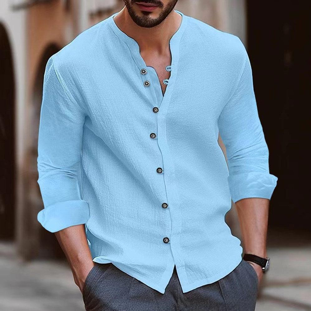 Capri Linen Resort Shirt – Open Collar for Men in Light blue
