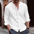 Capri Linen Resort Shirt – Open Collar for Men in White