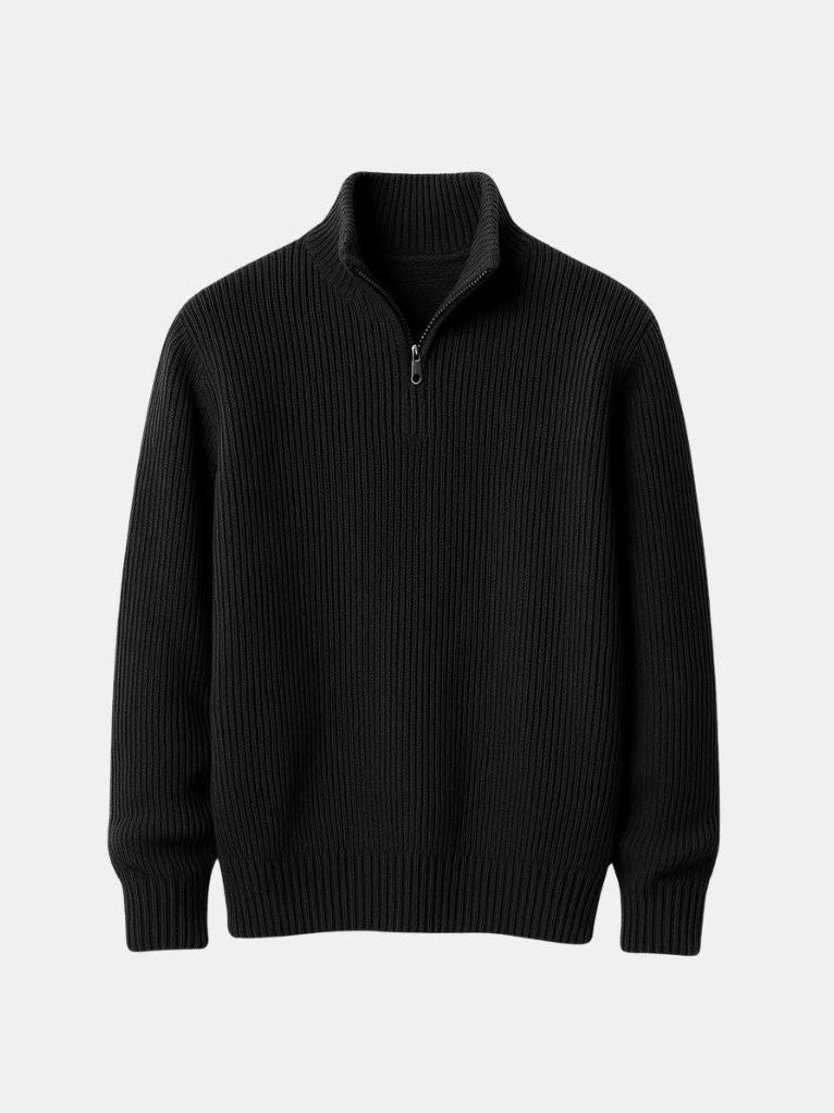 Classic Highland Quarter-Zip Sweater for Men in Black