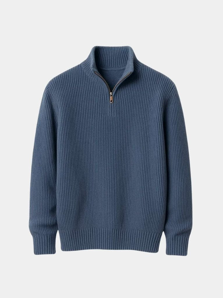 Classic Highland Quarter-Zip Sweater for Men in Blue