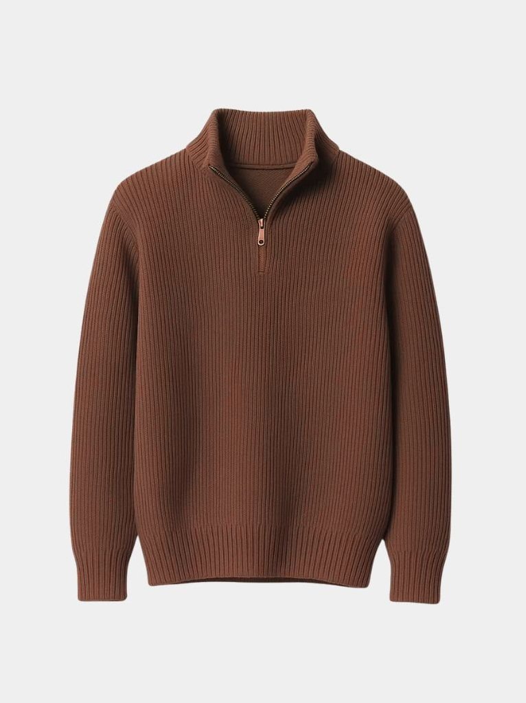 Classic Highland Quarter-Zip Sweater for Men in Brown