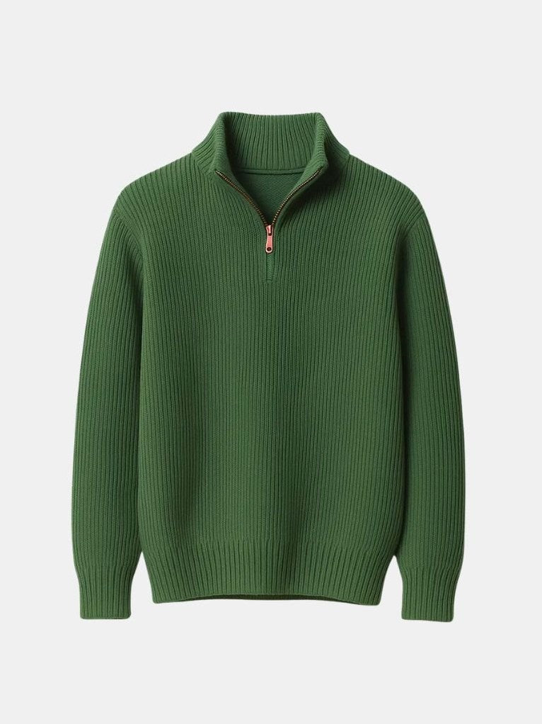 Classic Highland Quarter-Zip Sweater for Men in Green