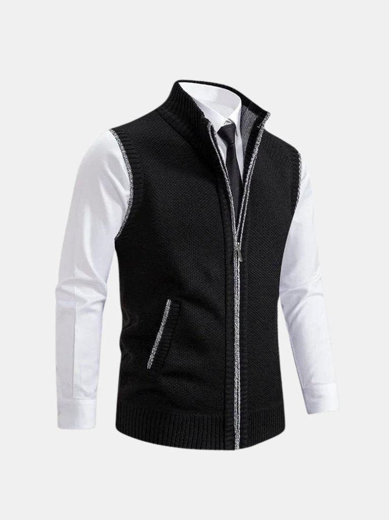 Elegant Full-Zip Sweater Vest – Corsavi in Black