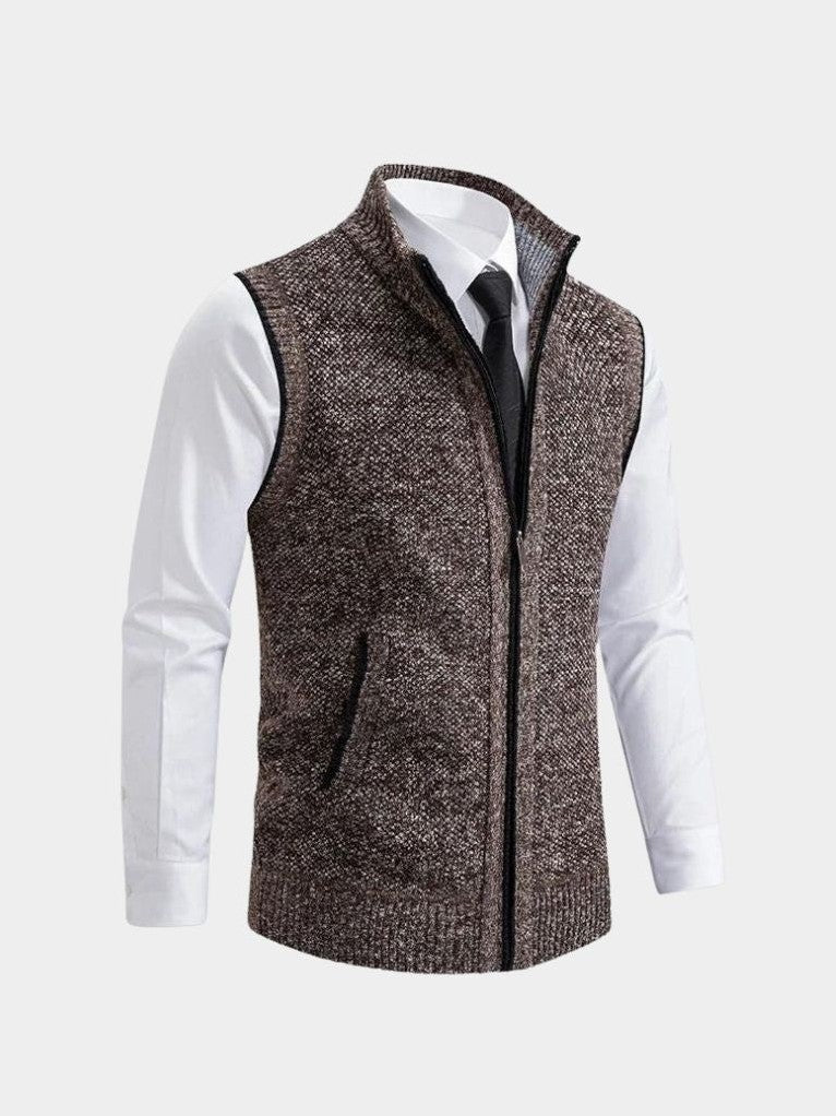 Elegant Full-Zip Sweater Vest – Corsavi in Brown