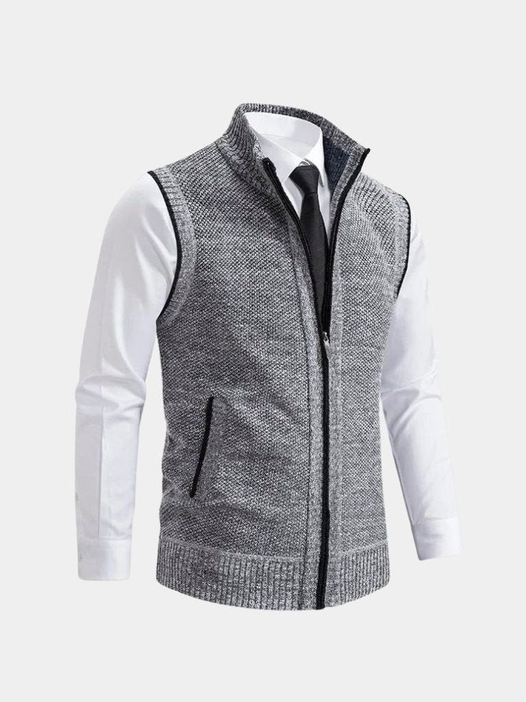 Elegant Full-Zip Sweater Vest – Corsavi in Gray