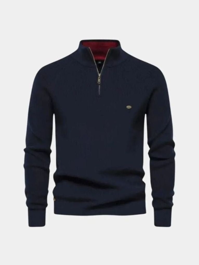 Elegant Quarter Zip Sweater – Corsavi in Navy Blue