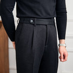 Heritage Wool Blend Herringbone Trousers for Men in Black