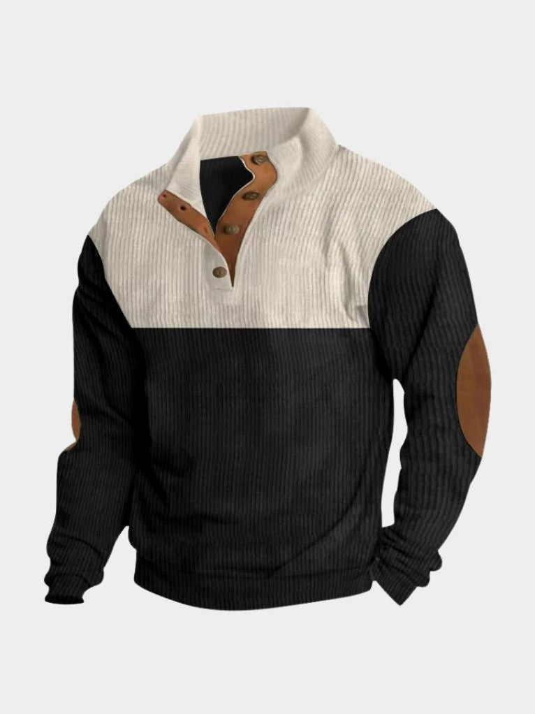 High Collar Corduroy Retro Pullover for Men in Black