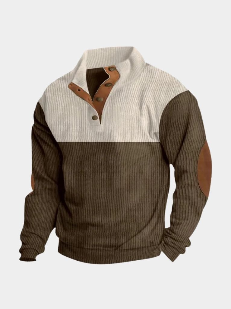 High Collar Corduroy Retro Pullover for Men in Dark Brown