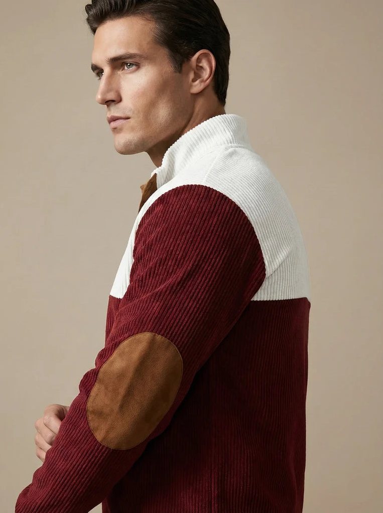 High Collar Corduroy Retro Pullover for Men, view 5