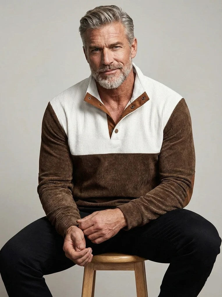 High Collar Corduroy Retro Pullover for Men, view 6