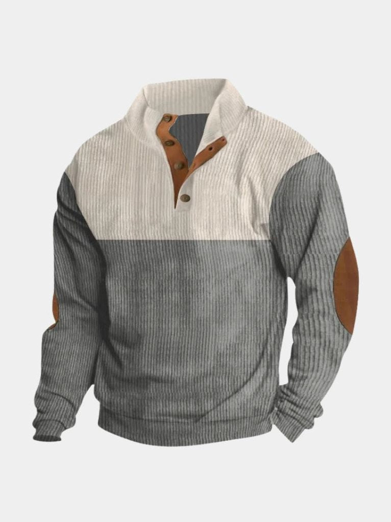 High Collar Corduroy Retro Pullover for Men in Gray
