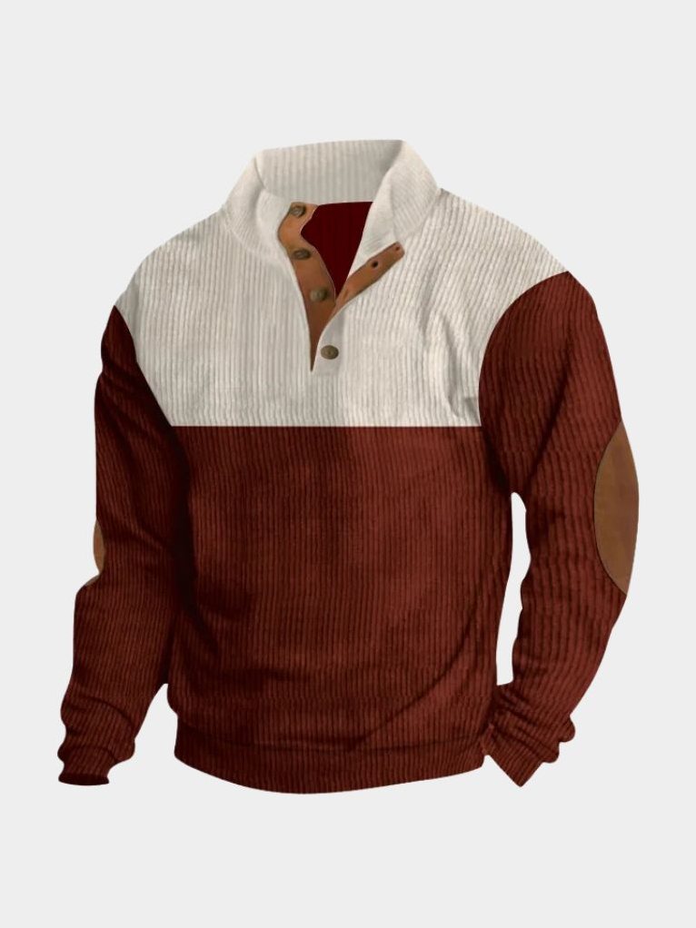High Collar Corduroy Retro Pullover for Men in Wine