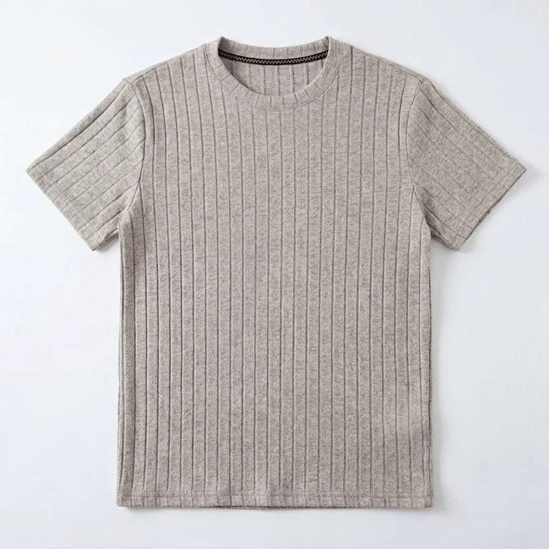 Lucca - Men's Ultra-Comfort Ribbed T-Shirt in Sand Khaki