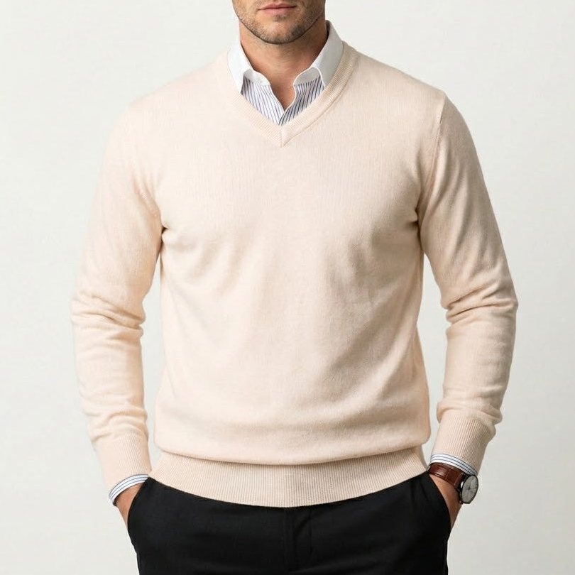 Men’s Cashmere V-Neck Sweater – Corsavi in Beige