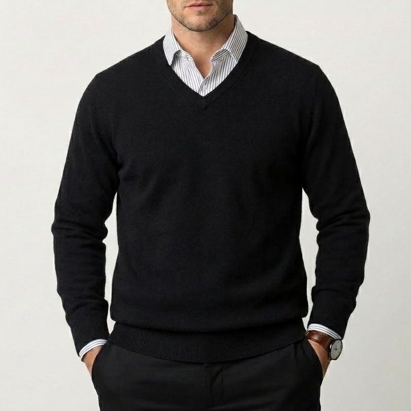 Men’s Cashmere V-Neck Sweater – Corsavi in Black