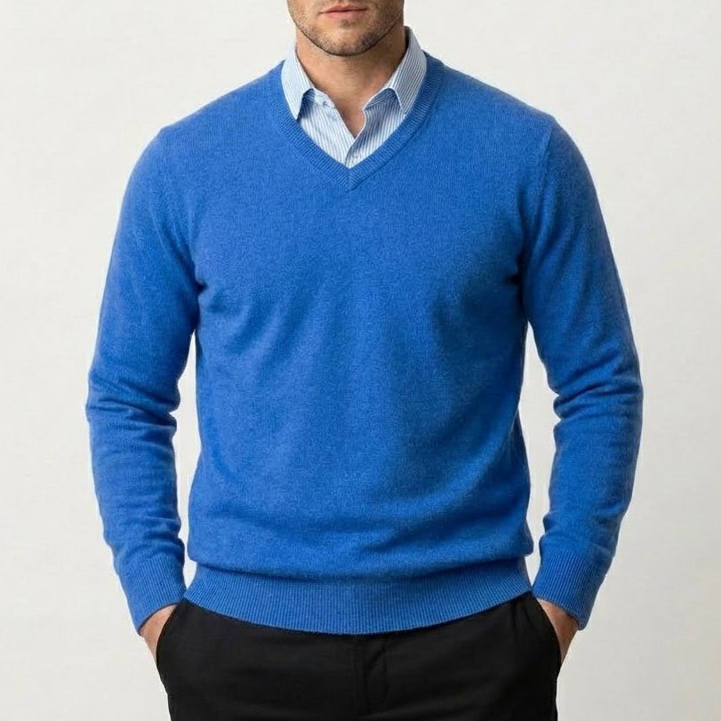 Men’s Cashmere V-Neck Sweater – Corsavi in Blue