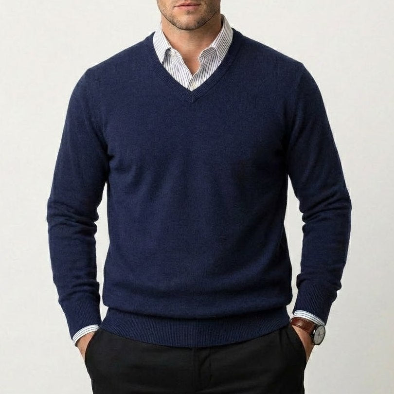 Men’s Cashmere V-Neck Sweater – Corsavi in Darkblue