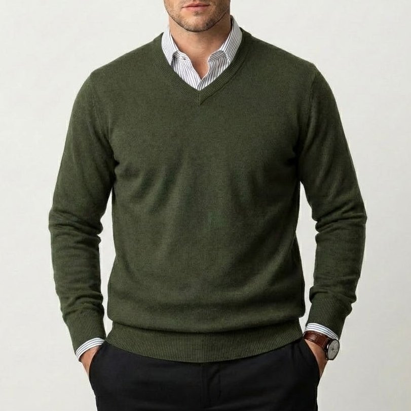 Men’s Cashmere V-Neck Sweater – Corsavi in Green