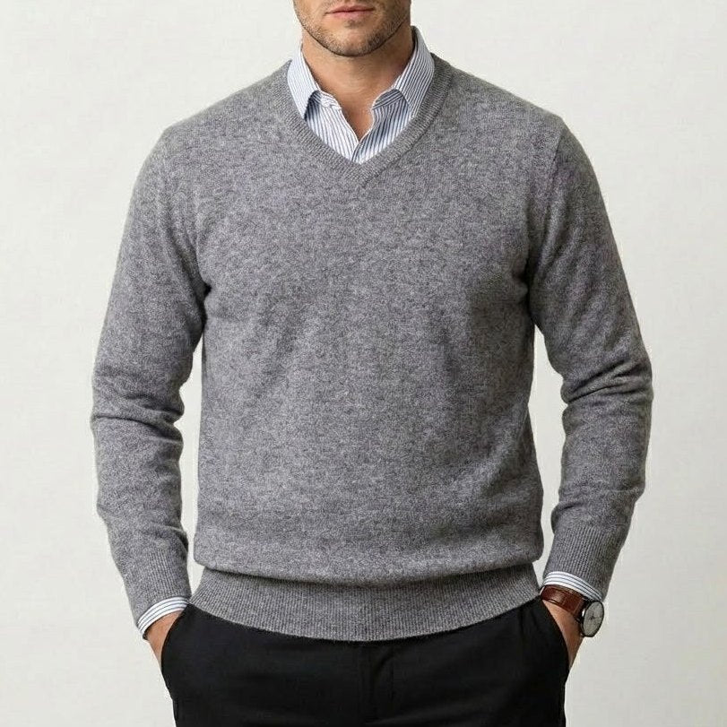 Men’s Cashmere V-Neck Sweater – Corsavi in Grey