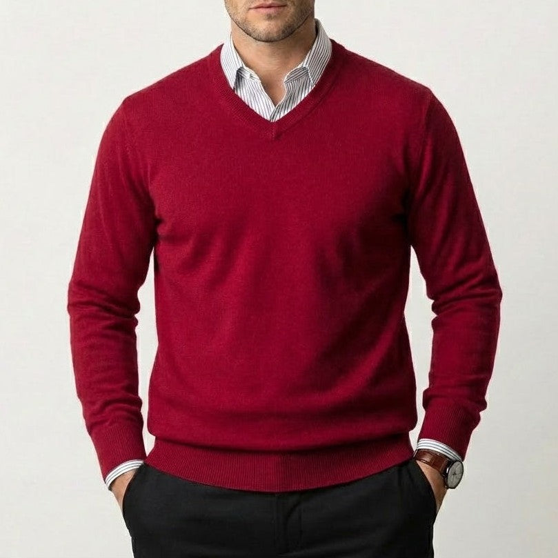 Men’s Cashmere V-Neck Sweater – Corsavi in Red