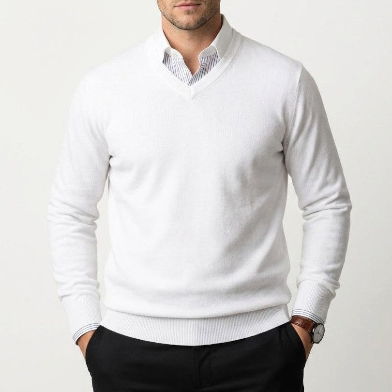 Men’s Cashmere V-Neck Sweater – Corsavi in White
