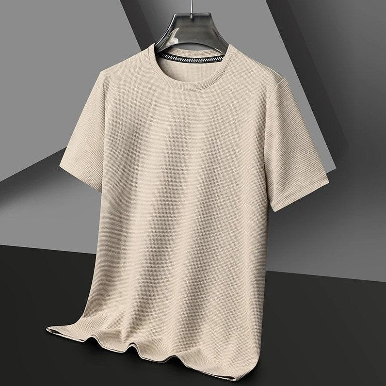 Menton - Men's Ultra-Comfort Waffle Crew T-Shirt in Sand Khaki