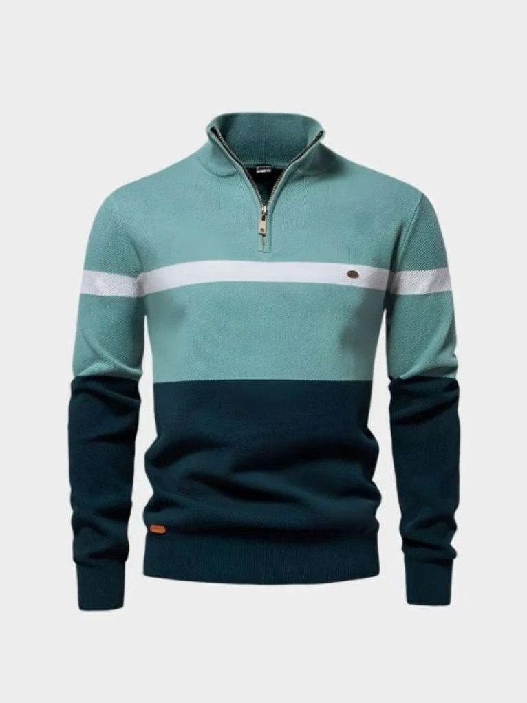 Quarter-Zip Jumper Sweater for Men in Green