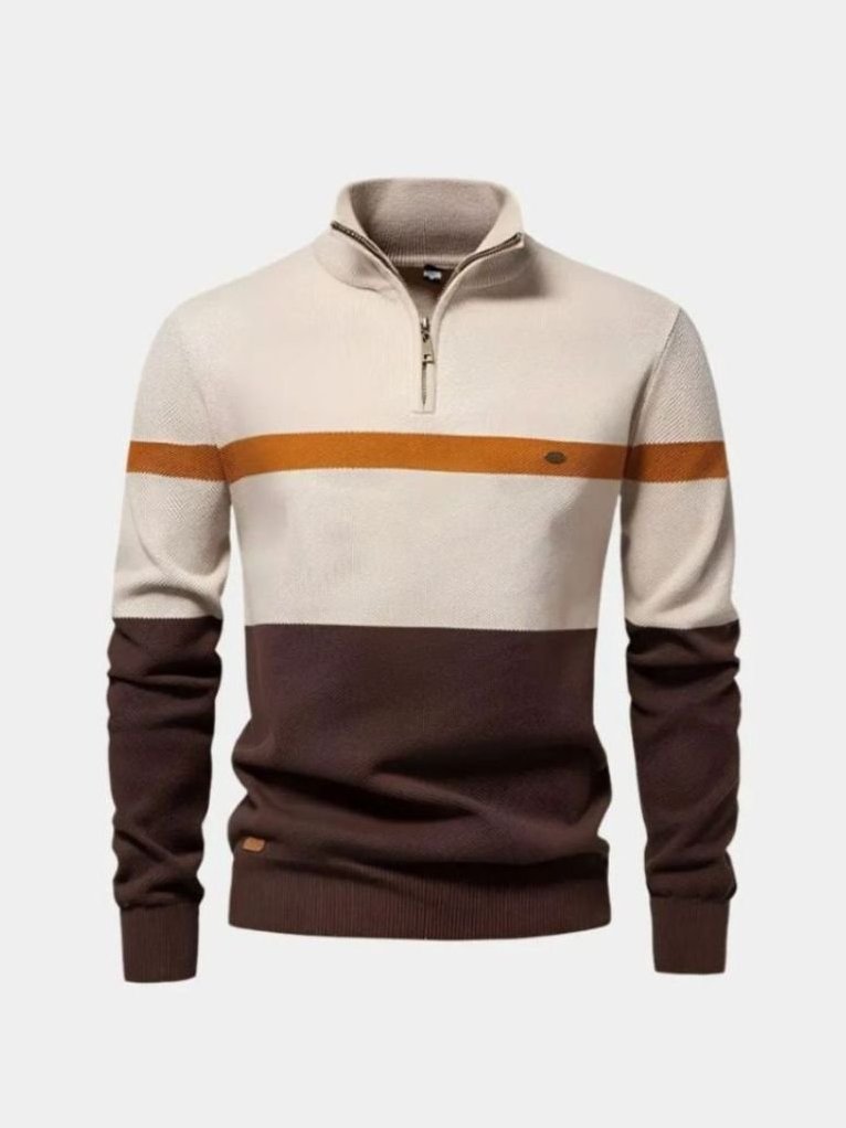 Quarter-Zip Jumper Sweater for Men in Khaki