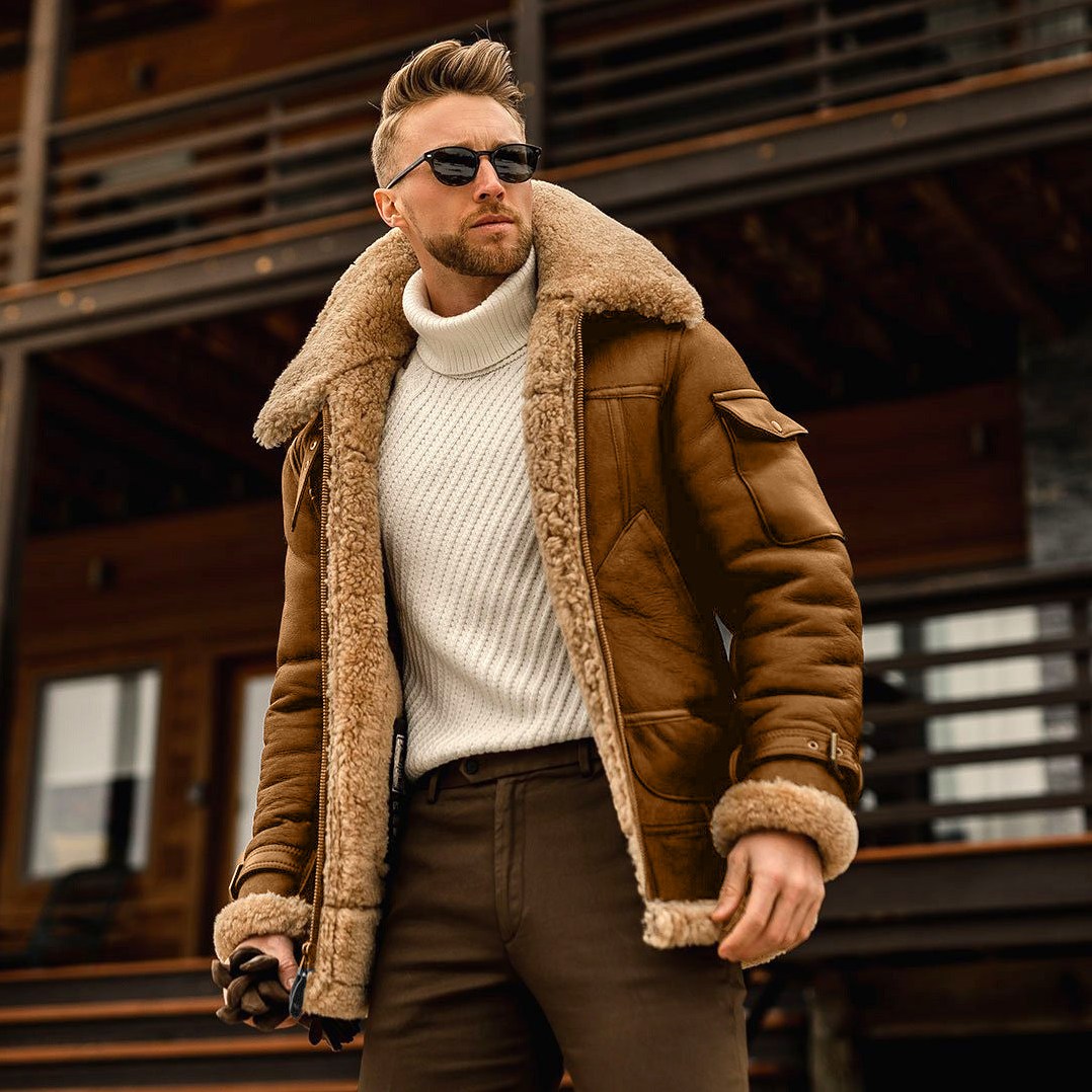 Robert – Men's Shearling Aviator Jacket in Khaki