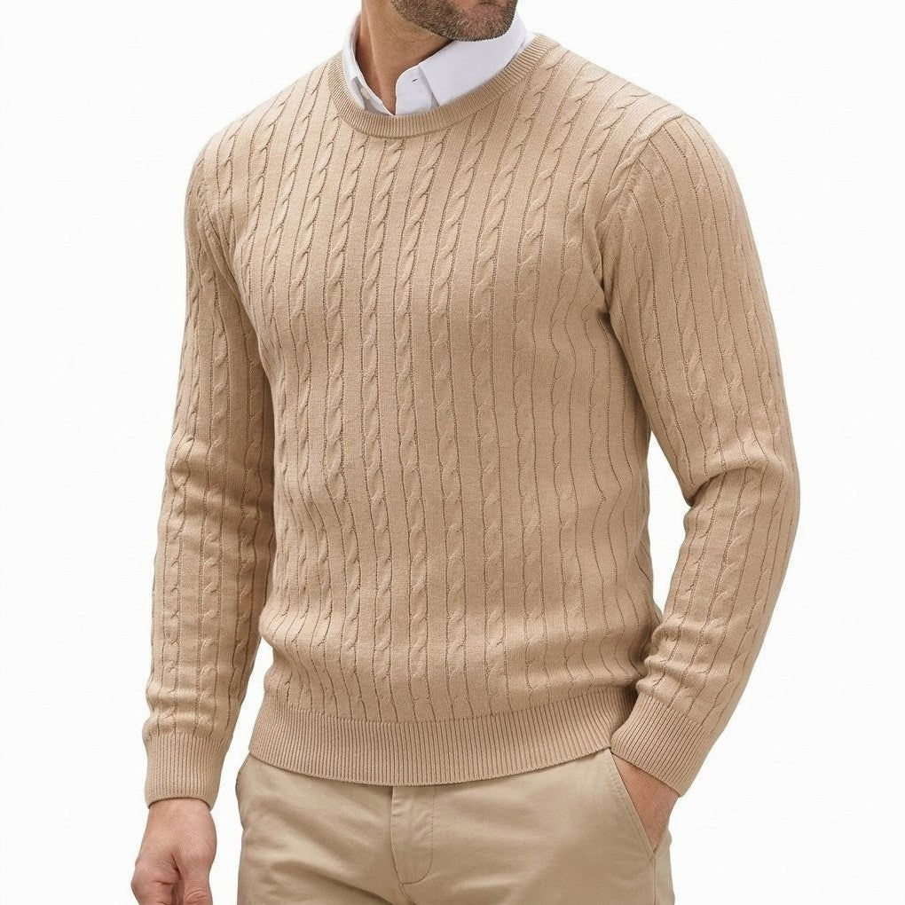Robin | Men's Crew-Neck Cable Knit Sweater in Beige