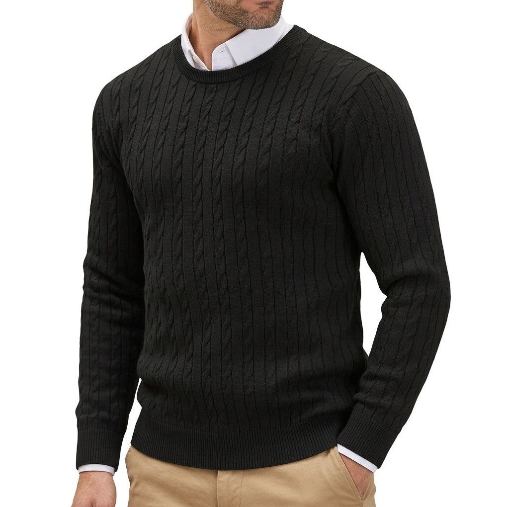 Robin | Men's Crew-Neck Cable Knit Sweater in Black