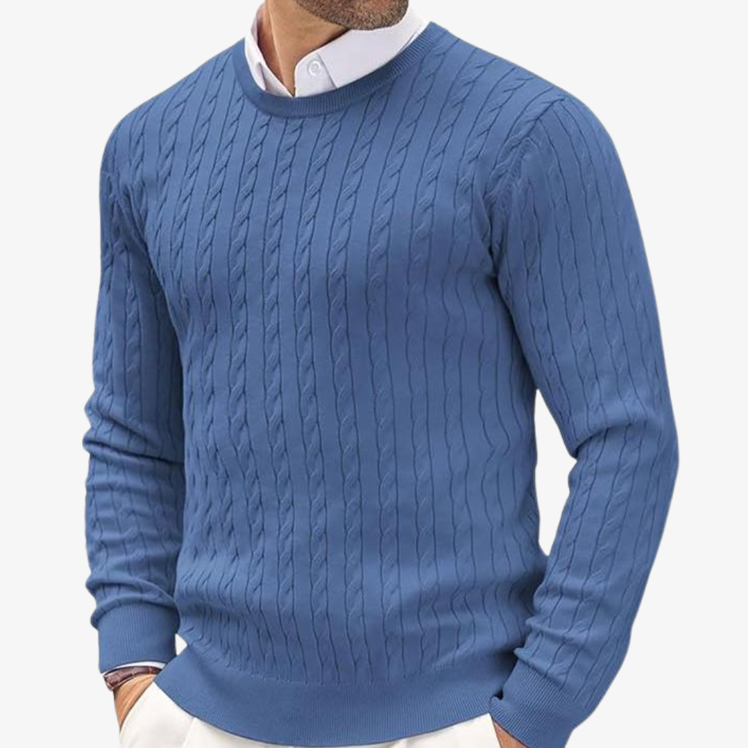 Robin | Men's Crew-Neck Cable Knit Sweater in Blue