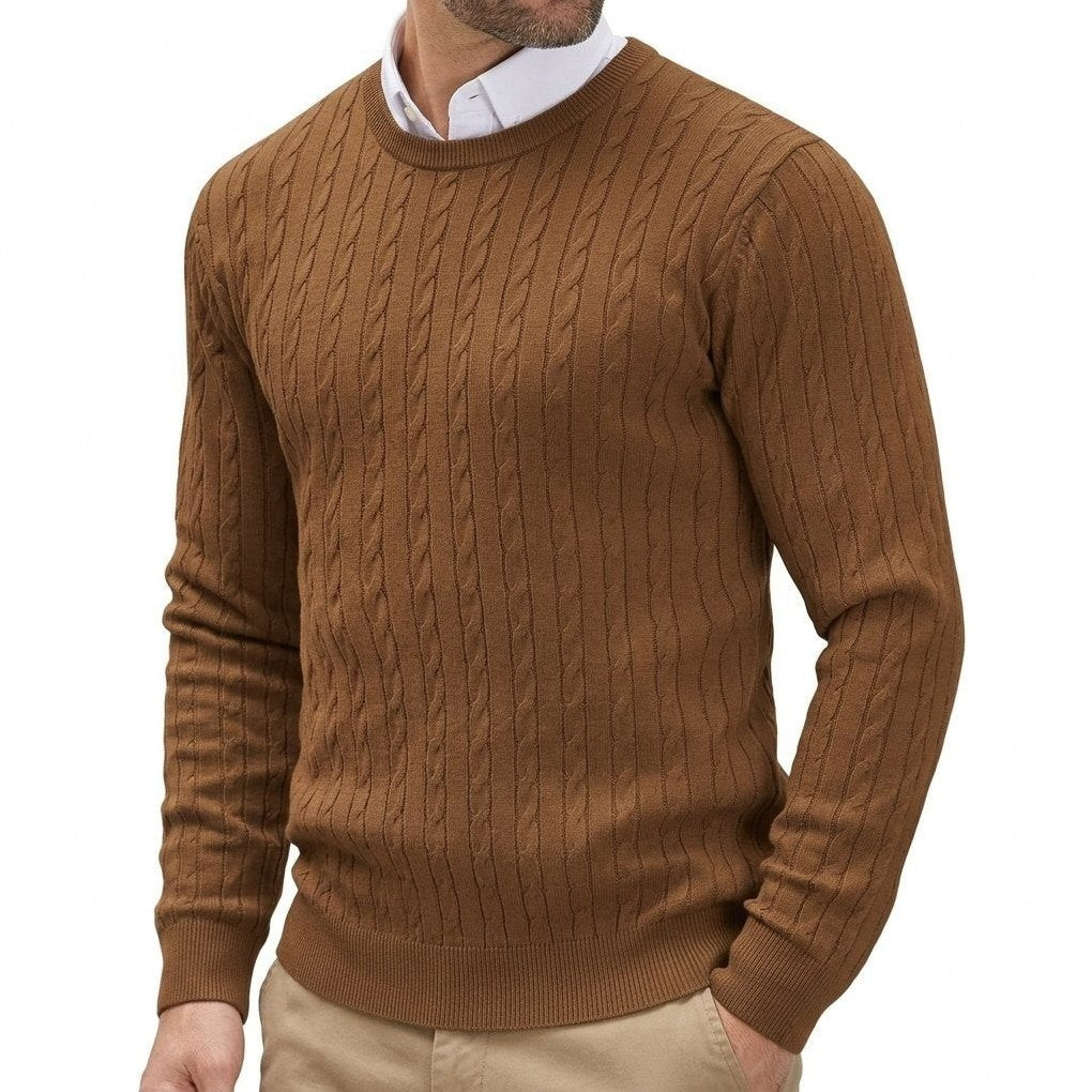 Robin | Men's Crew-Neck Cable Knit Sweater in Brown