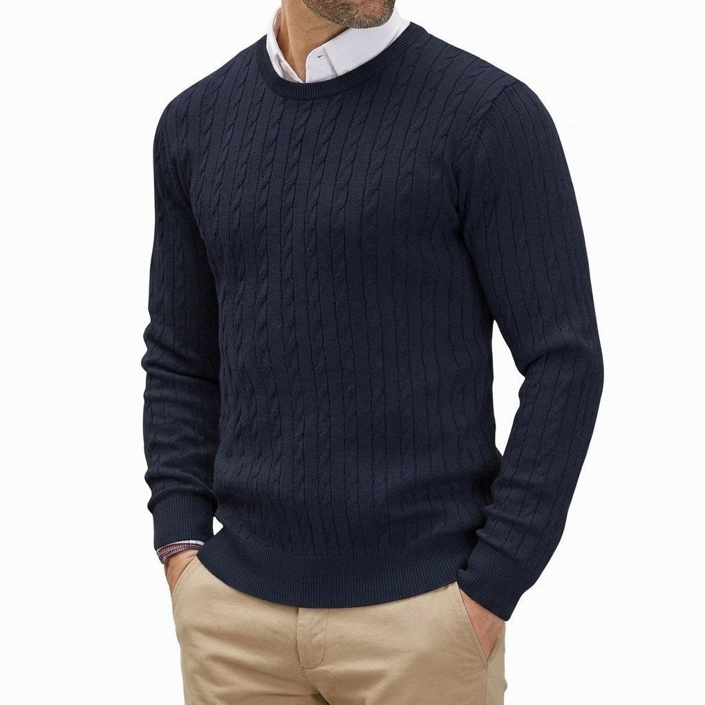 Robin | Men's Crew-Neck Cable Knit Sweater in Navy Blue
