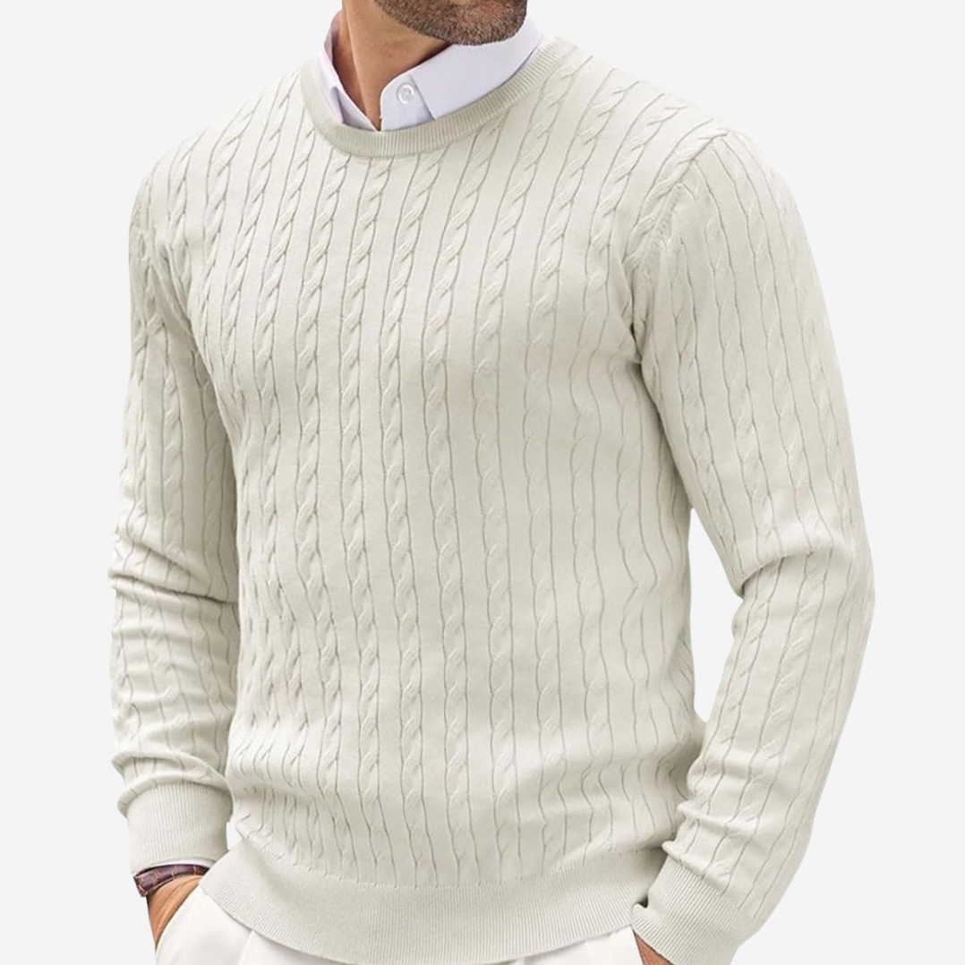 Robin | Men's Crew-Neck Cable Knit Sweater in White