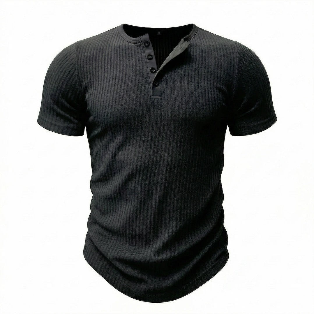 Siena - Men's Ultra-Comfort Henley Shirt in Obsidian Black