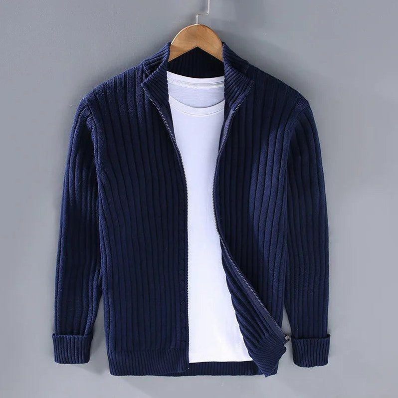 Thorne Knit Jacket (Ribbed Zip Cardigan) for Men in Blue