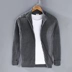 Thorne Knit Jacket (Ribbed Zip Cardigan) for Men in Dark Gray
