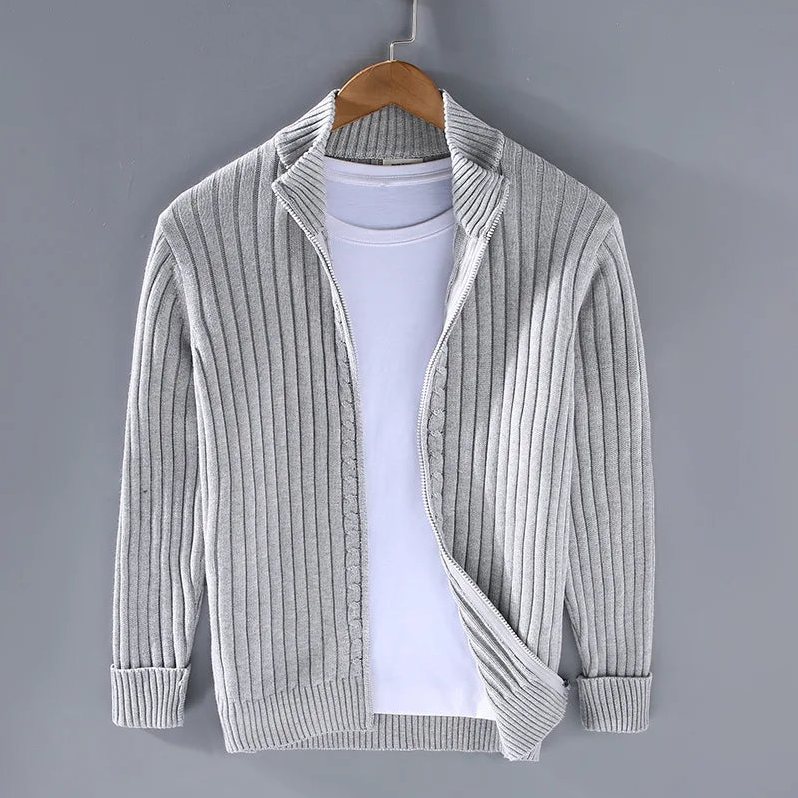Thorne Knit Jacket (Ribbed Zip Cardigan) for Men in Gray