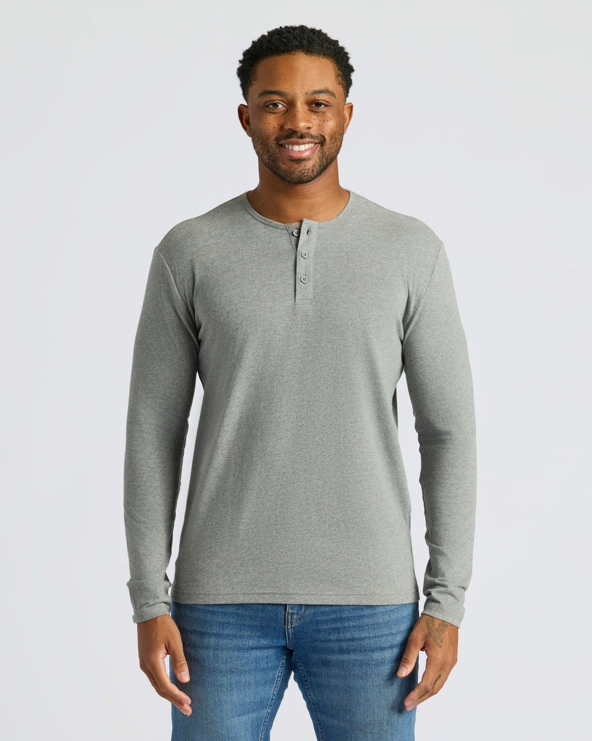 Varenna - Men's Ultra-Comfort Long Sleeve Henley in Heather Gray